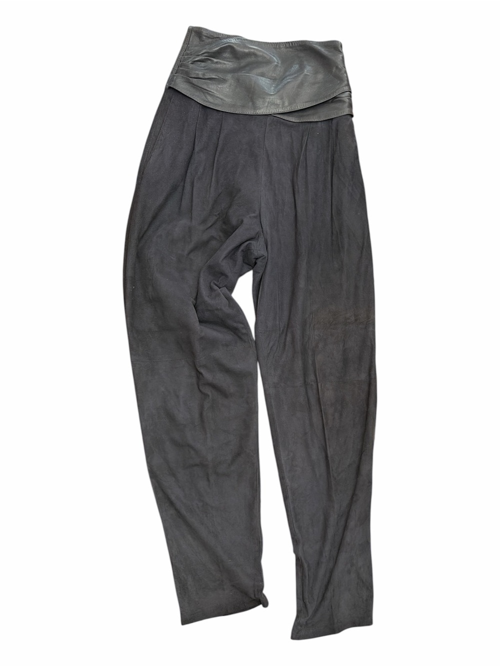 Vintage EREZ Black Suede Leather Harem Pants 80s 90s High Waist Drop Crotch 6